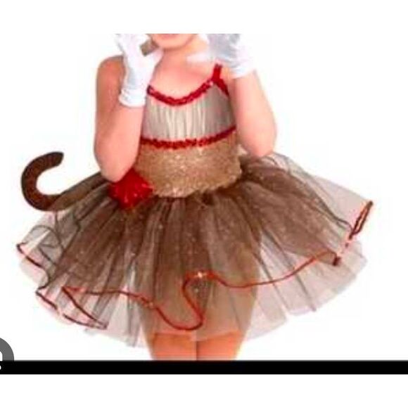 Curtain Call Other - Curtain Call dance tutu dress leotard costume brown   red w/ monkey tail kid sma